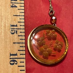 Vintage 1928 Glass Intaglio Amber Flower Necklace.